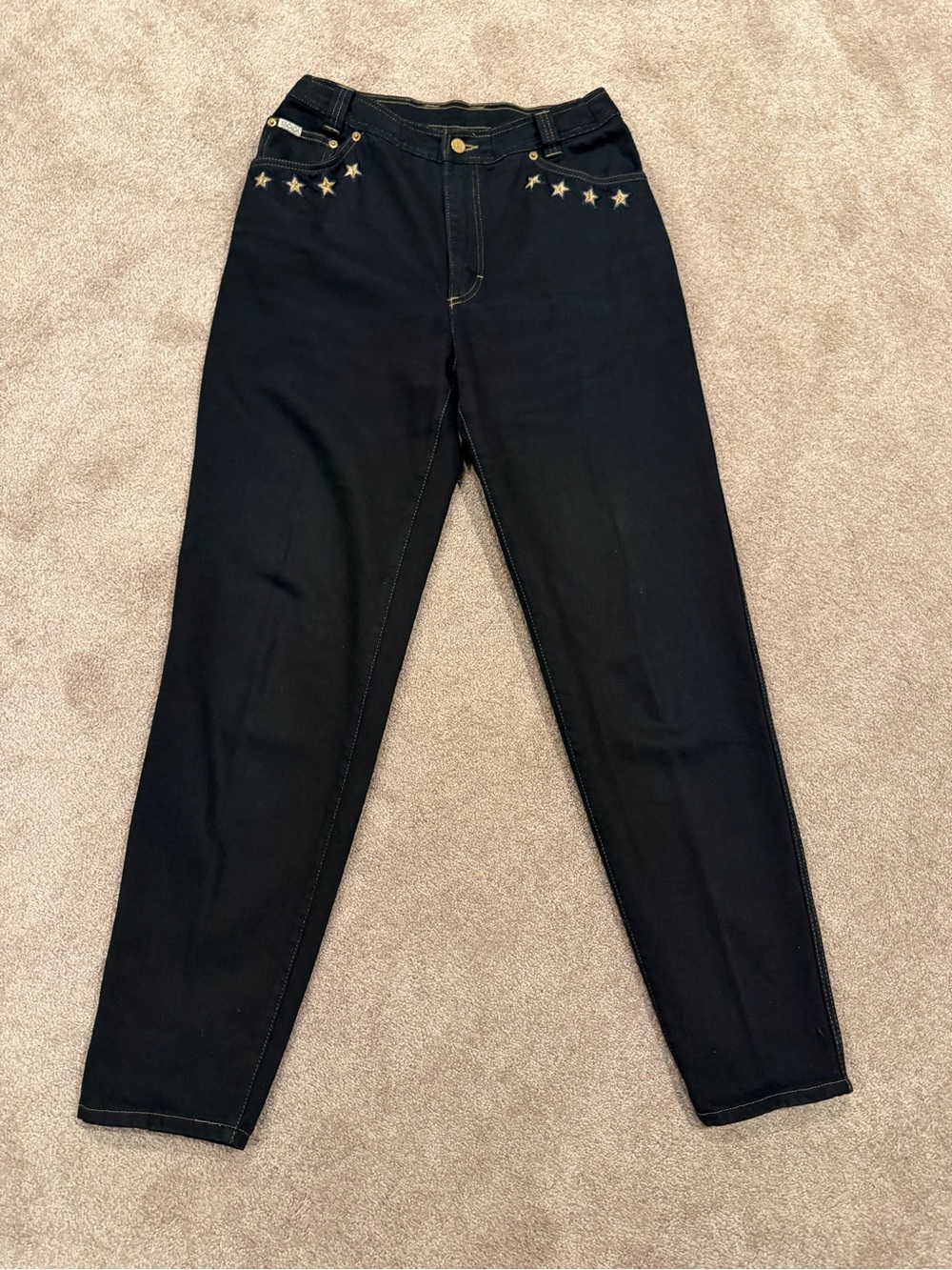 Vintage Escada Margaretha Ley Jeans 42 Black Embroidered 1980’s Stars